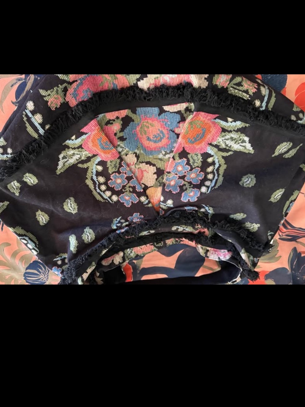 Floral Embroidered Black Hobo Bag with Multicolor Accents - Picture 2 of 6